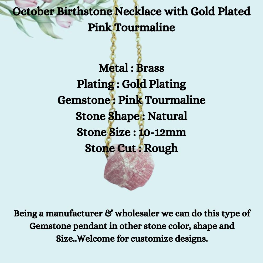 October Birthstone Necklace with Gold Plated Pink Tourmaline