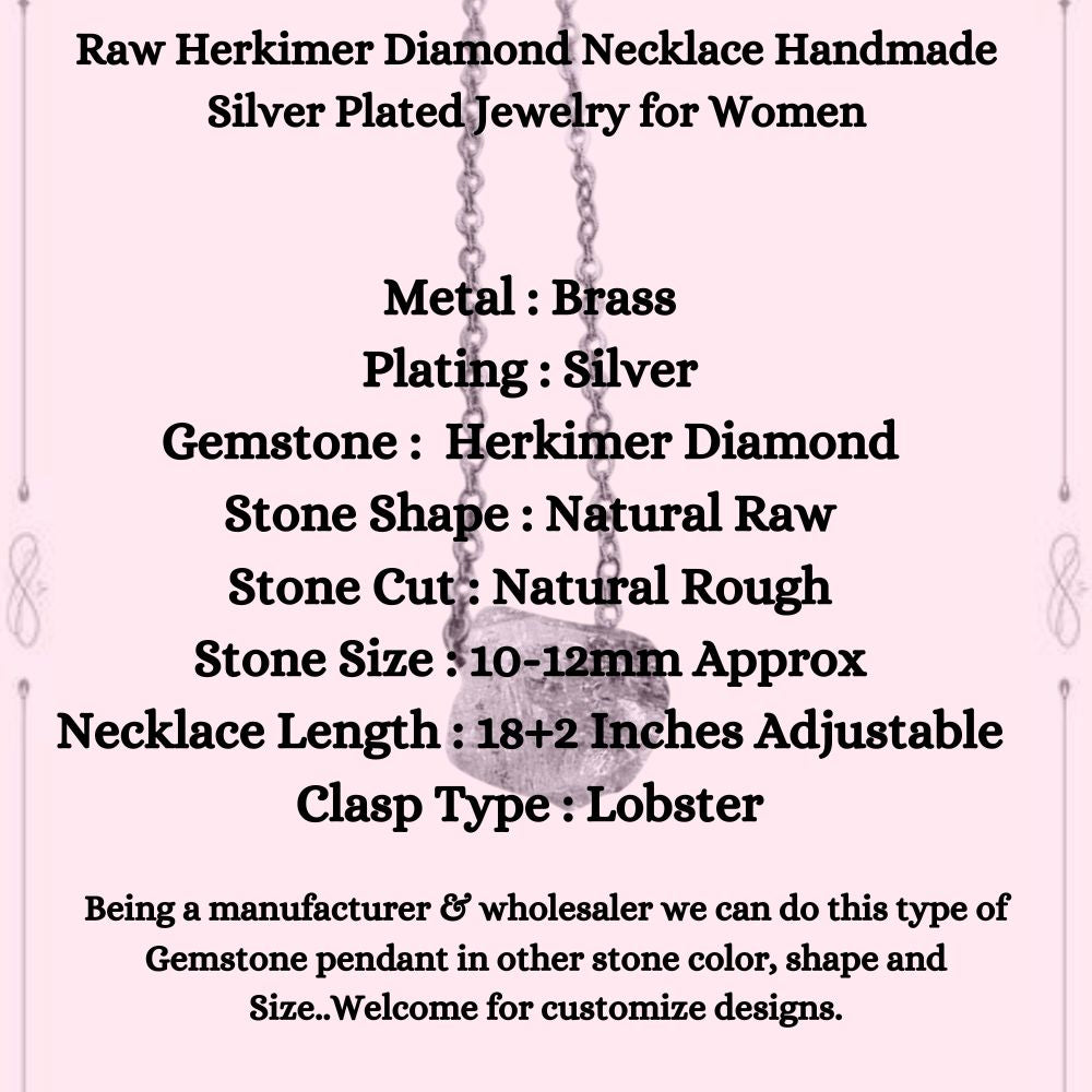Raw Herkimer Diamond Necklace Handmade Silver Plated Jewelry for Women