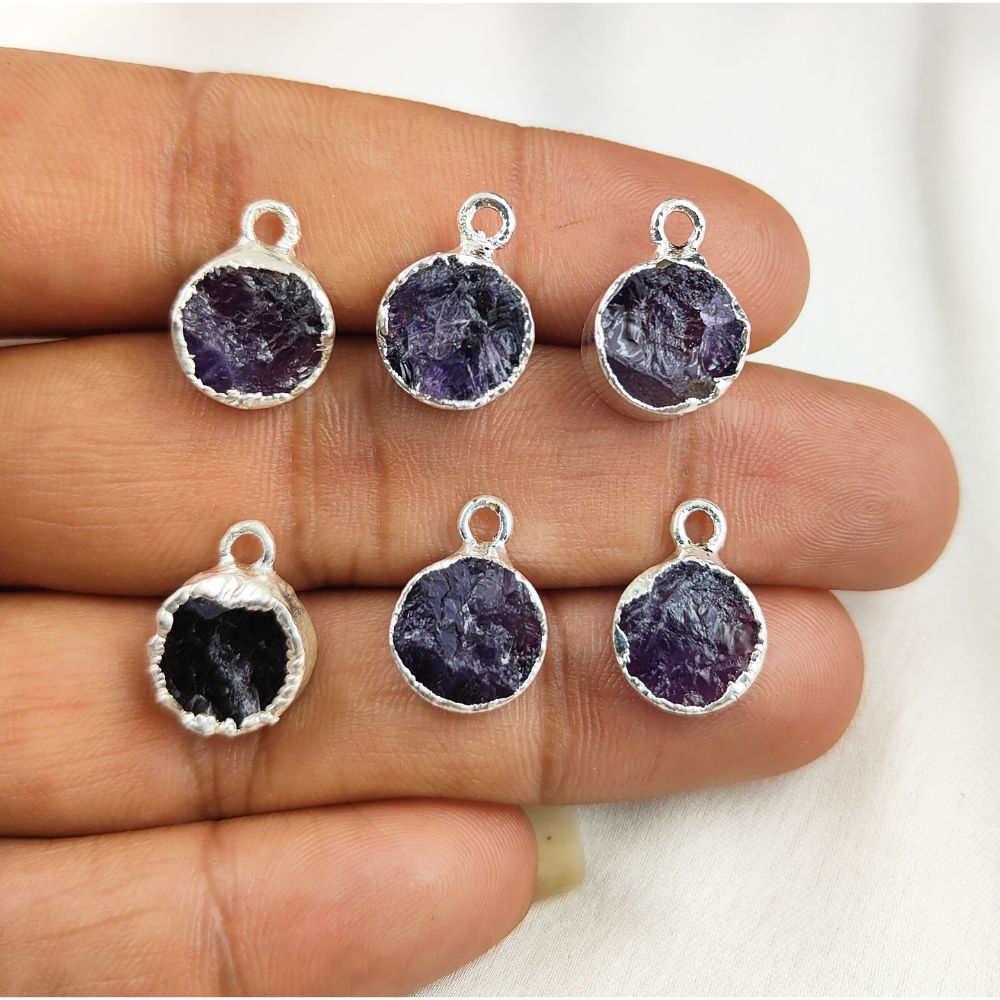 10mm Round Amethyst Pendant Gold Plated Silver Jewelry