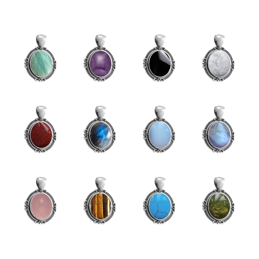 10x8mm Designer Oval Pendant 925 Sterling Silver Bezel Set Gemstone Charm for Jewelry Making