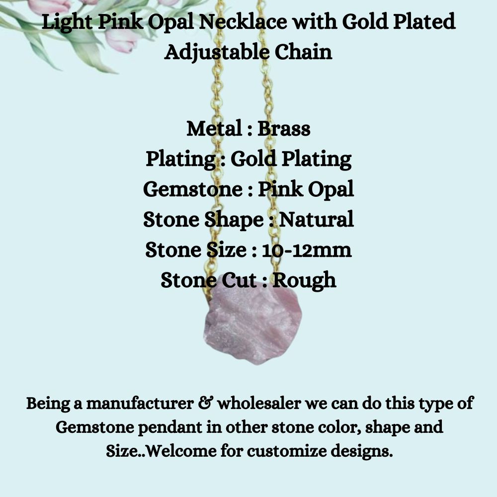 Light Pink Opal Necklace with Gold Plated Adjustable Chain