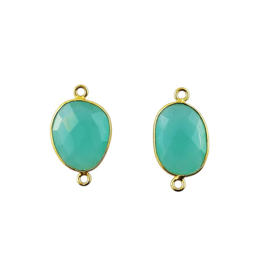 Handmade Aqua Chalcedony Gemstone Connector 12–15mm Gold Plated Free Form Links for DIY Bracelets, Necklaces & Earrings- Selling Per Piece