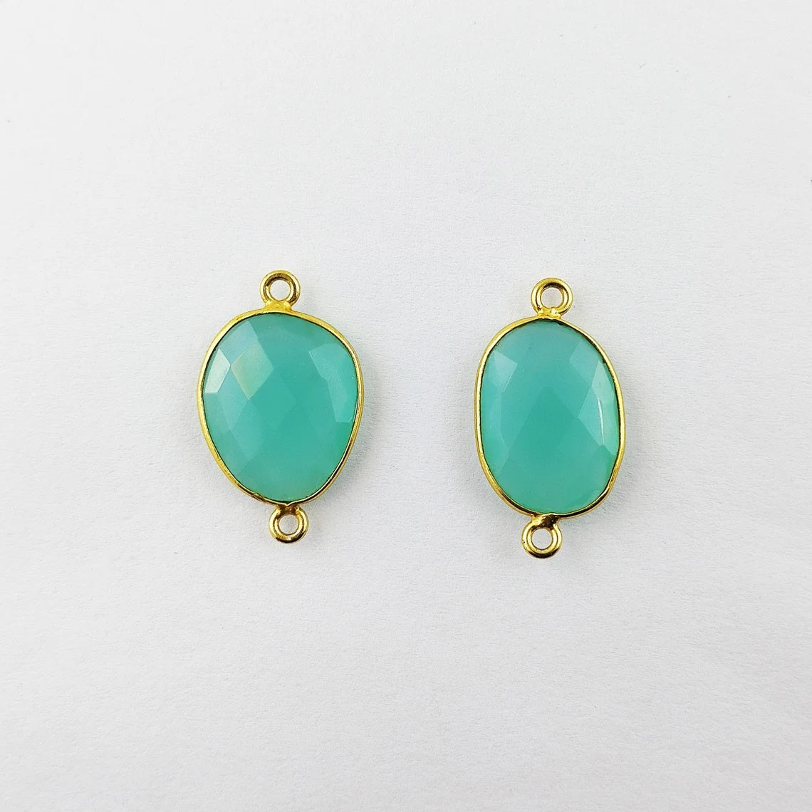 Handmade Aqua Chalcedony Gemstone Connector 12–15mm Gold Plated Free Form Links for DIY Bracelets, Necklaces & Earrings- Selling Per Piece