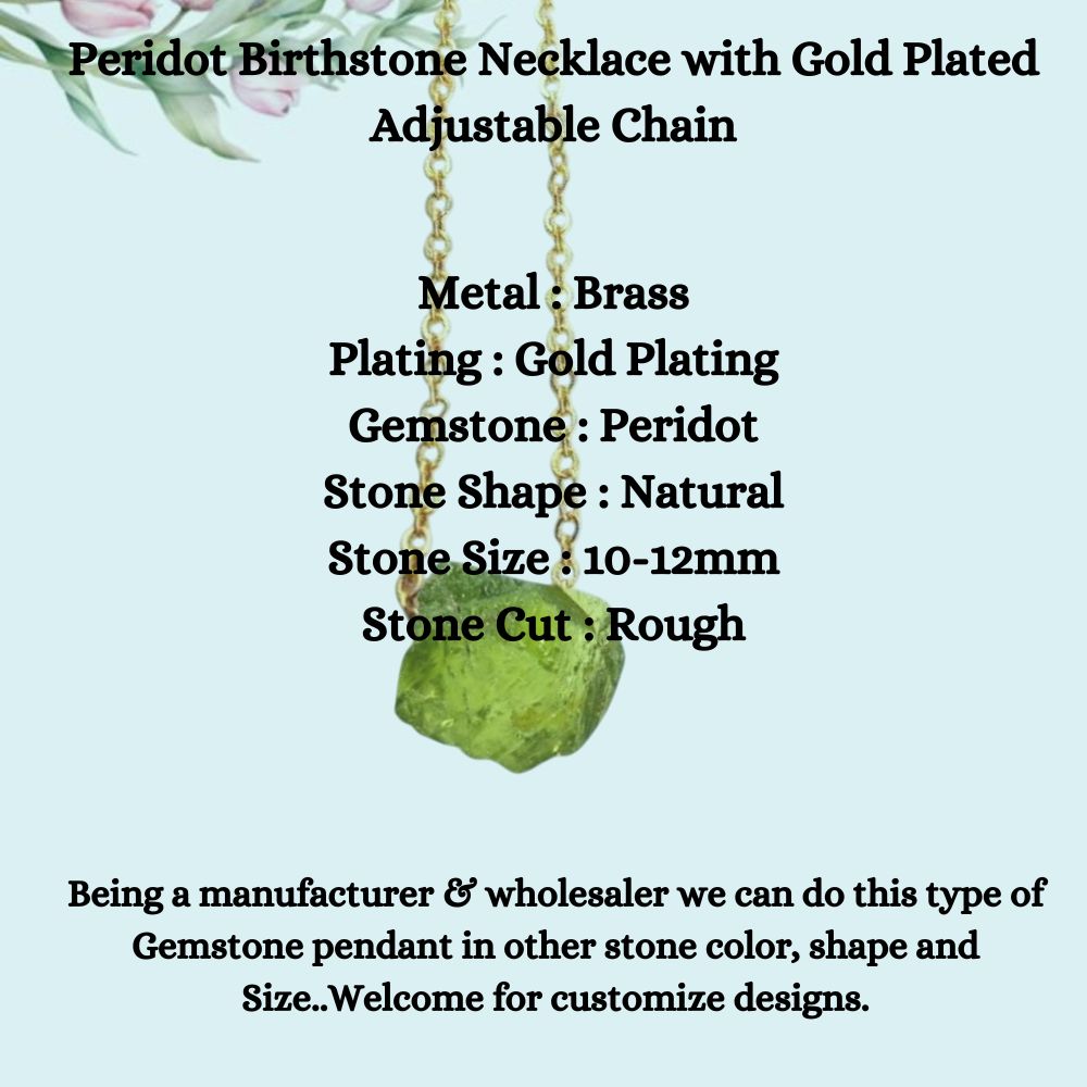 Peridot Birthstone Necklace with Gold Plated Adjustable Chain