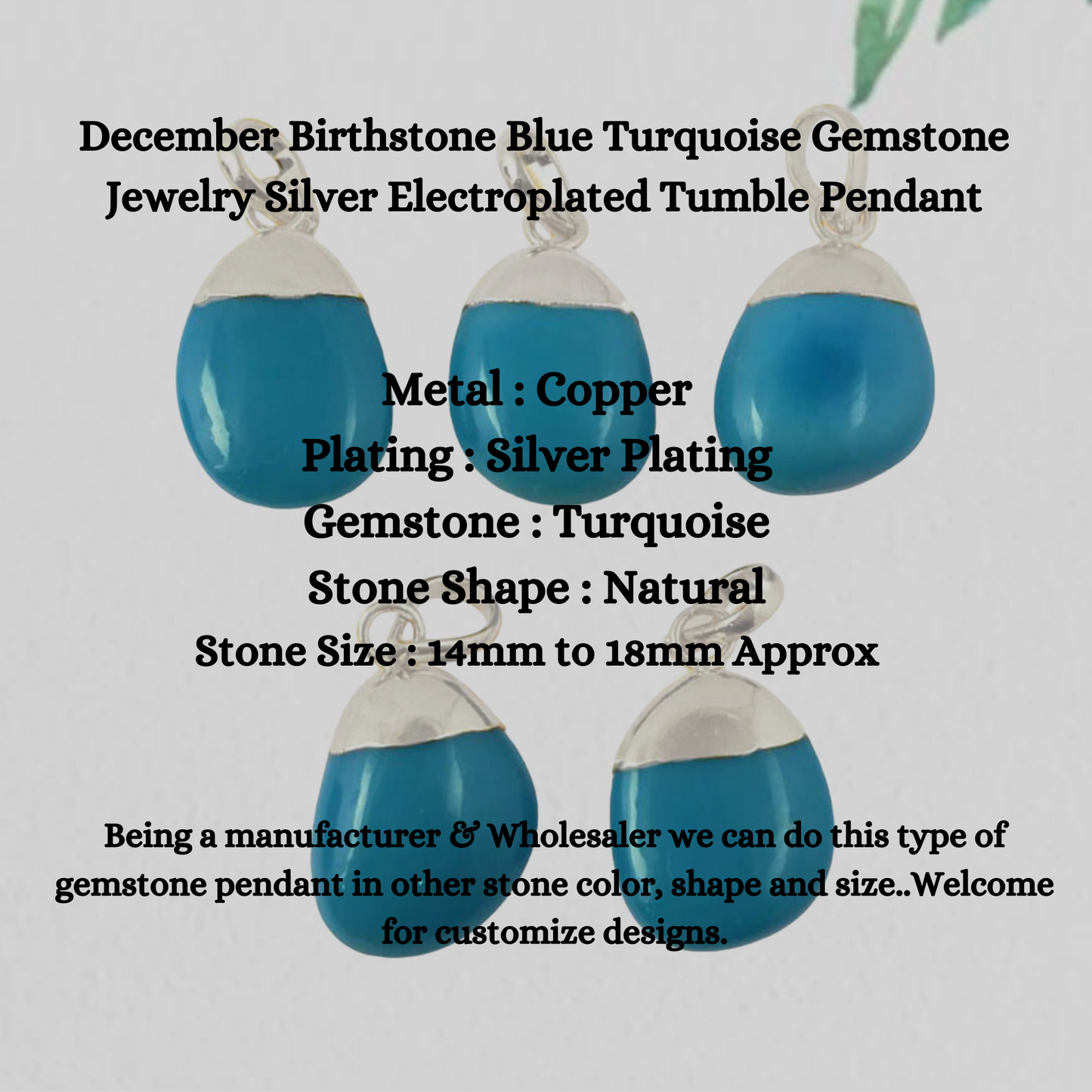 December Birthstone Blue Turquoise Gemstone Jewelry Silver Electroplated Tumble Pendant- Selling Per Piece