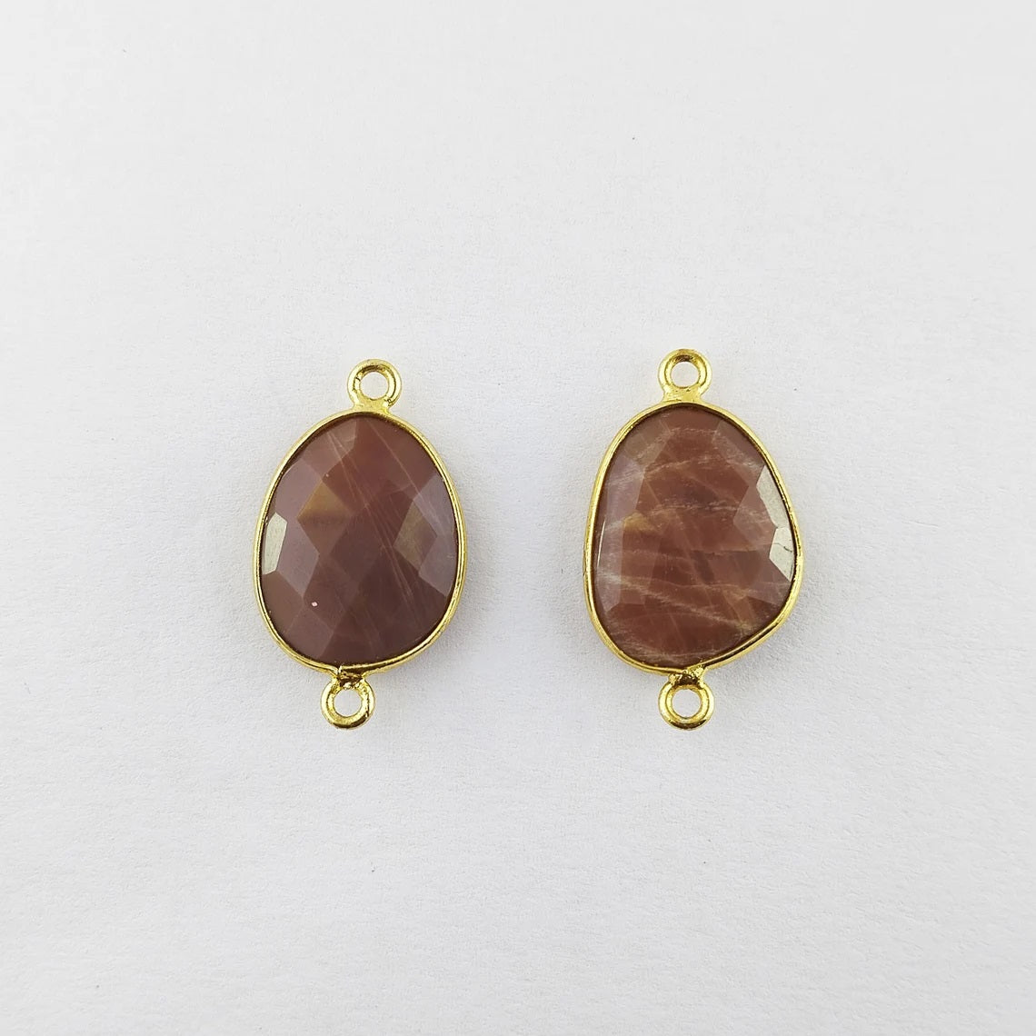 Gold Plated Chocolate Moonstone Free Form Connector, 12–15mm Natural Gemstone Link for DIY Earrings & Jewelry Projects- Selling Per Piece