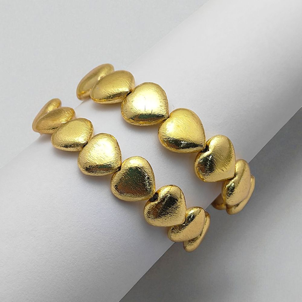 12mm Gold Plated Heart Beads Bracelet Elegant Stretchable Stackable Bracelet, Lightweight Jewelry Gift for Women- Selling by Bracelet