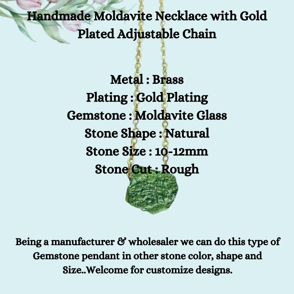 Handmade Moldavite Necklace with Gold Plated Adjustable Chain