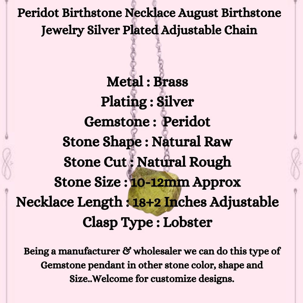 Peridot Birthstone Necklace August Birthstone Jewelry Silver Plated Adjustable Chain