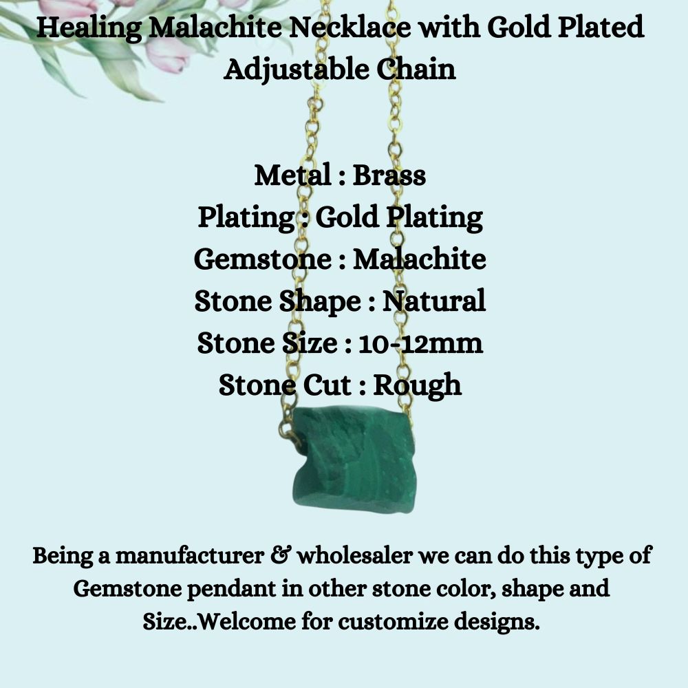 Healing Malachite Necklace with Gold Plated Adjustable Chain