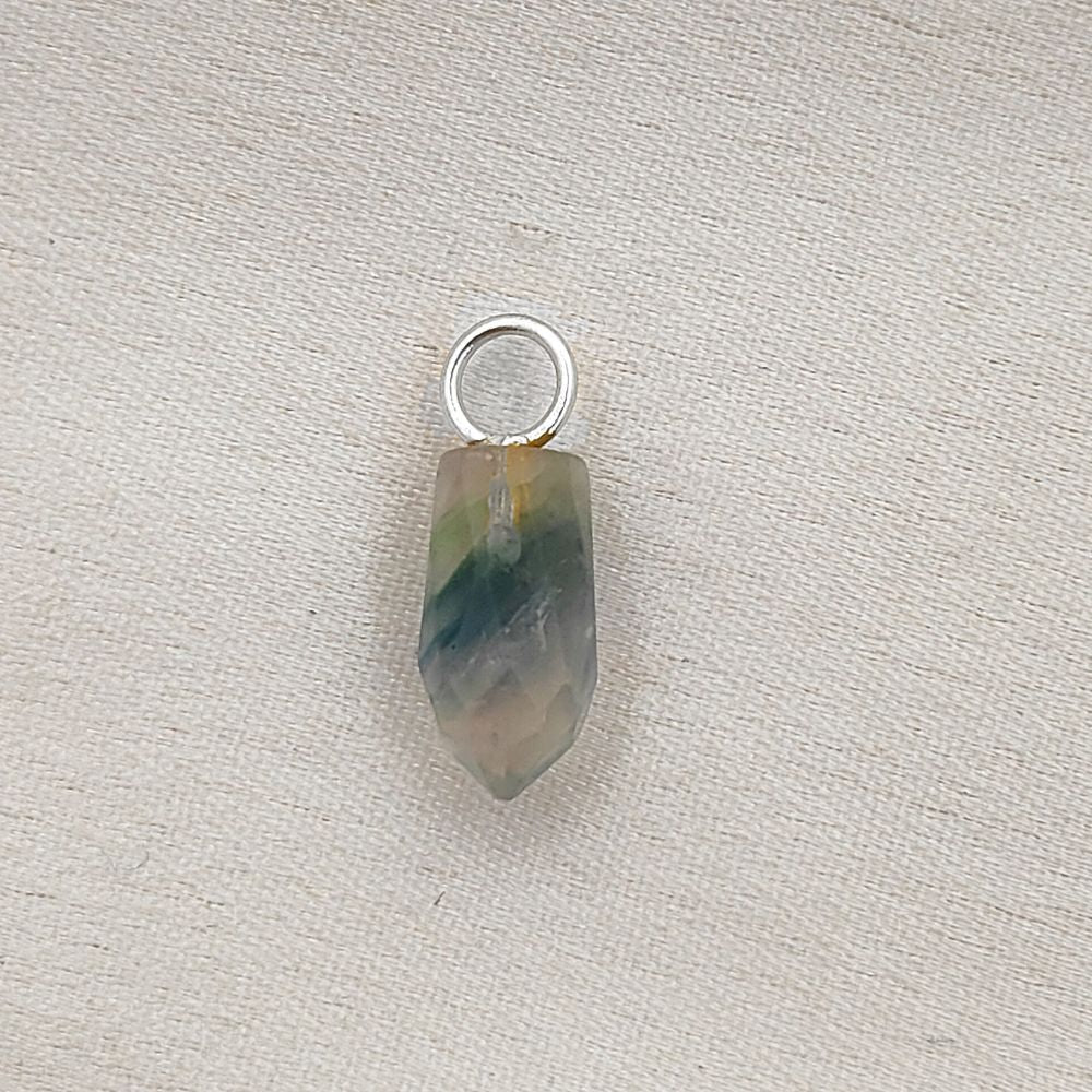14x6mm Fluorite Gemstone Pendant Gold Plated 925 Sterling Silver Pencil Cut Multicolor Crystal Spike Charm, Elegant & Healing Jewelry- Selling Per Piece