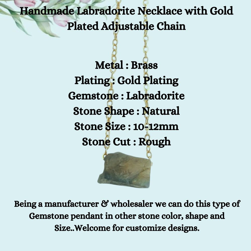 Handmade Labradorite Necklace with Gold Plated Adjustable Chain