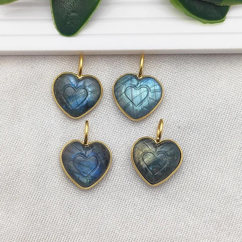 15mm LabradoriHeart Pendant Handmade Gold Plated Sterling Silver Healing Gemstone Necklace Charms for Women- Selling Per Piece