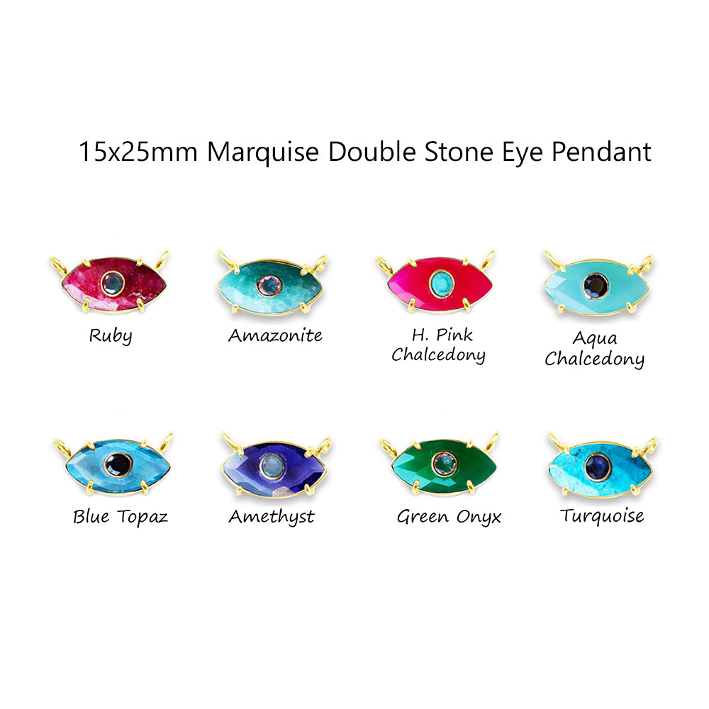 Gold Plated 15x25mm Marquise Eye Pendant Dual Gemstone Protection Pendant for Necklaces
