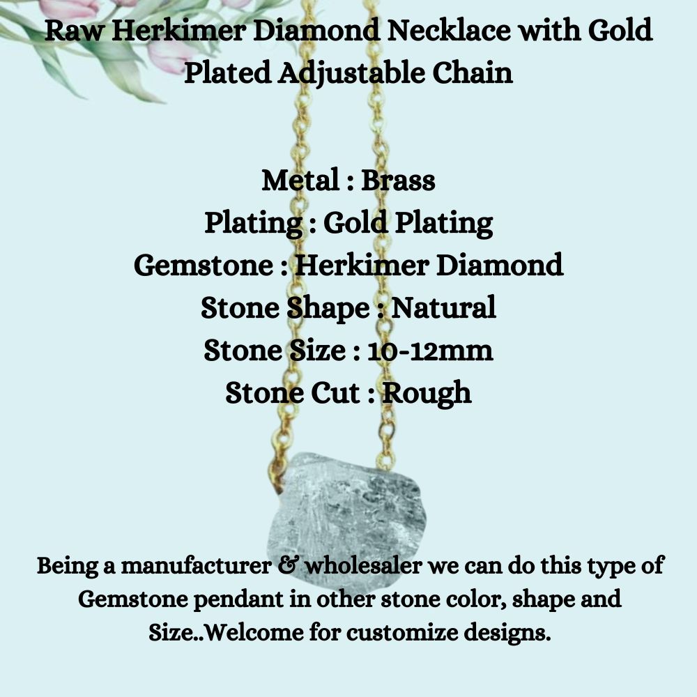 Raw Herkimer Diamond Necklace with Gold Plated Adjustable Chain