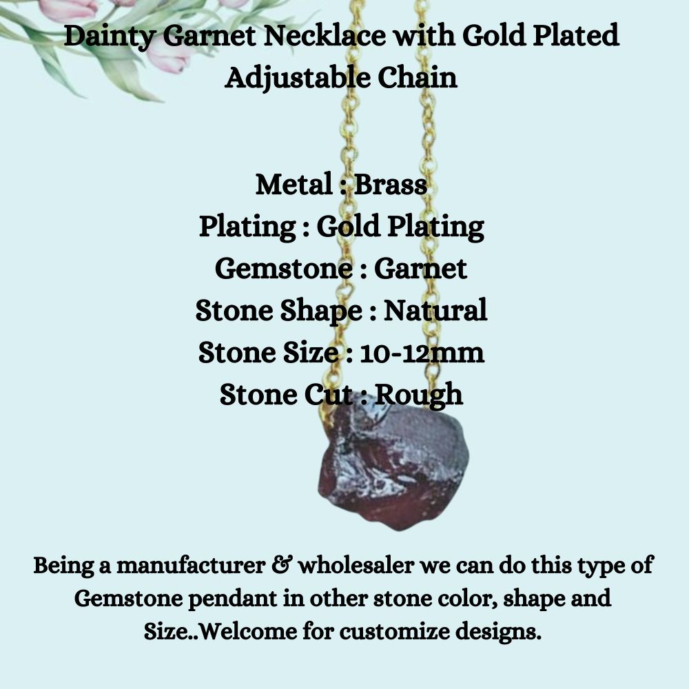 Dainty Garnet Necklace with Gold Plated Adjustable Chain