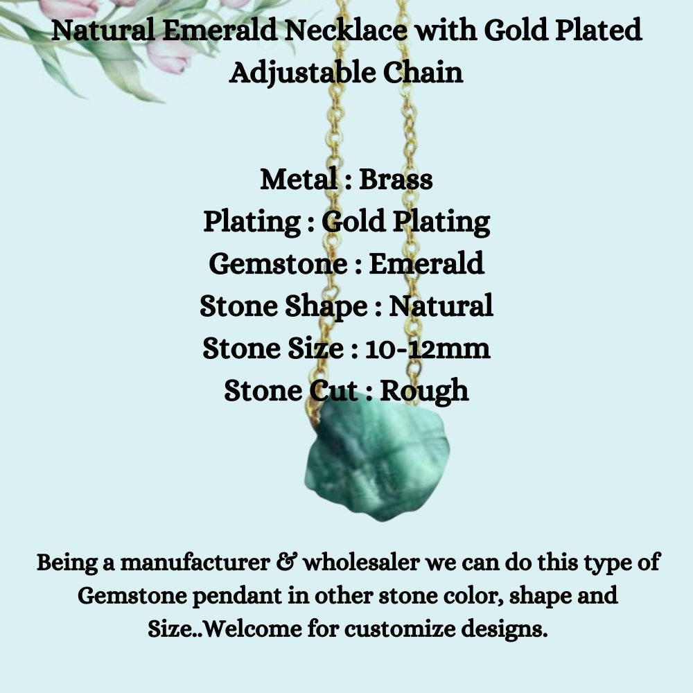 Natural Emerald Necklace with Gold Plated Adjustable Chain