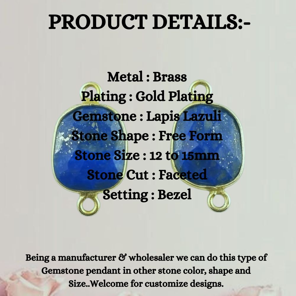 Lapis Lazuli Connector 12–15mm Unique Free Form Gold Bezel Gemstone for Boho & Statement Jewelry- Selling Per Piece