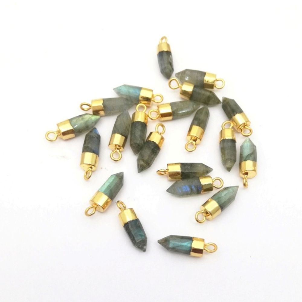 Natural Multi-Gemstone Point Pendant with Gold-Electroplated Cap Unique Jewelry Making Charm for Necklaces, Earrings & Bracelets
