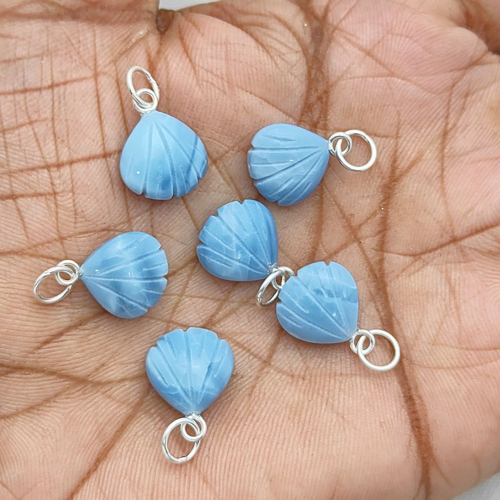 Elegant Blue Opal Gemstone Seashell Pendant Gold Plated Sterling Silver Jewelry