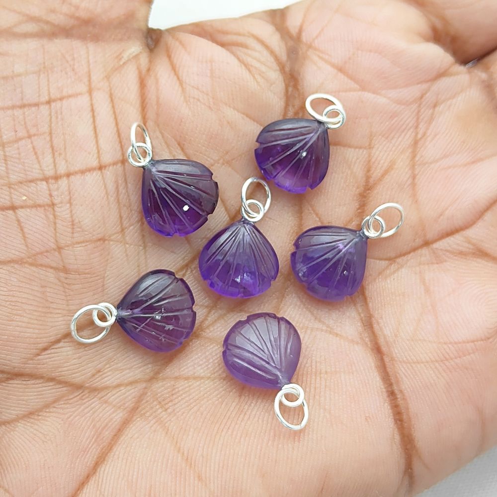 Handcrafted Amethyst Seashell Pendant February Birthstone Gold Plated Silver Jewelry