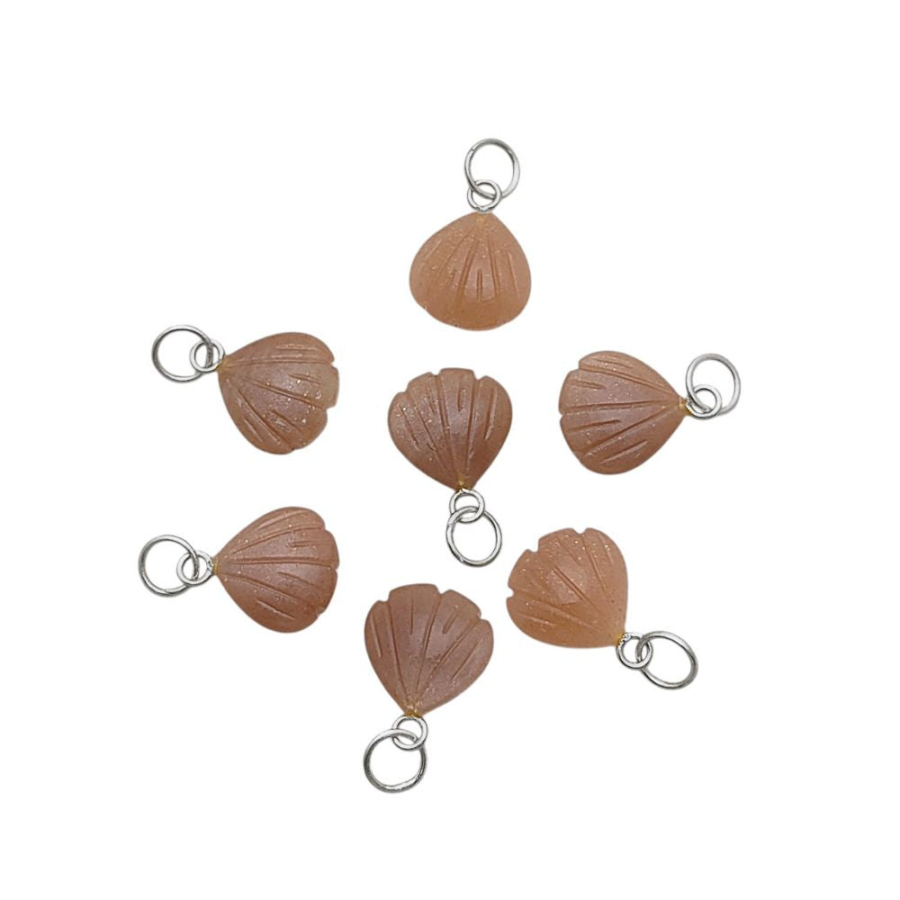 Beautiful Peach Moonstone Heart Shape Gemstone Pendant Gold Plated Silver Seashell Dainty Jewelry for Her- Selling Per Piece