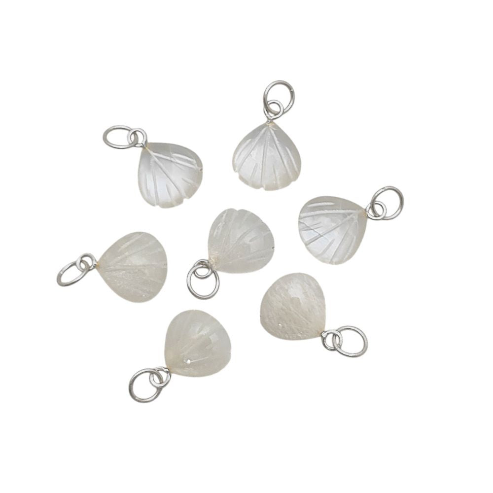 Sea Shell Carved Pendant in Gold Plated Sterling Silver White Moonstone Gemstone Heart Shape Handmade Jewelry- Selling Per Piece