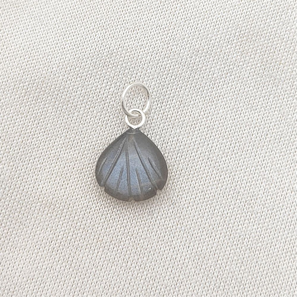 Grey Moonstone Heart Seashell Pendant Gold Plated 925 Sterling Silver Handmade Jewelry