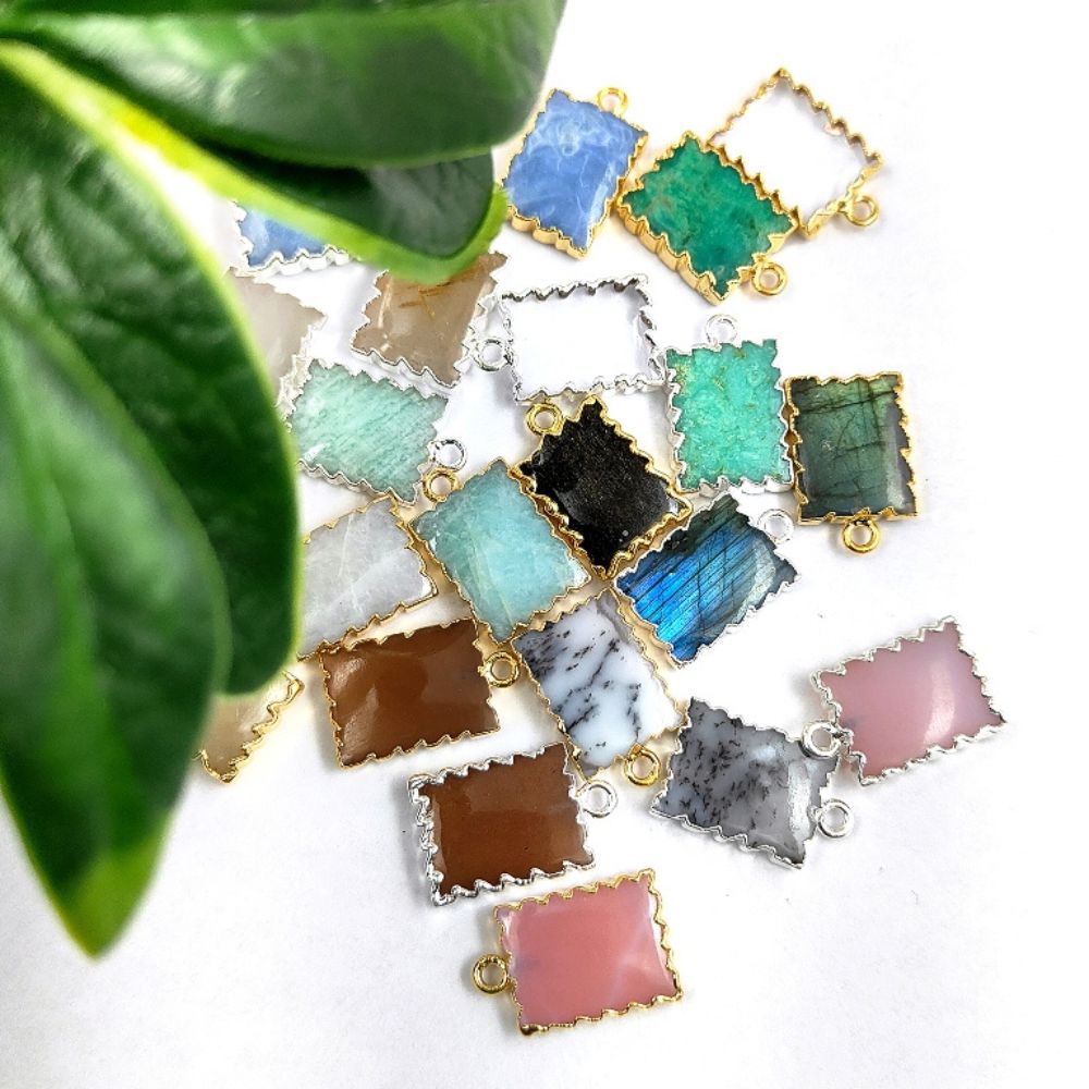 16x12mm Multi-Gemstone Pendant - Gold/Silver Plated, Handmade Jewelry
