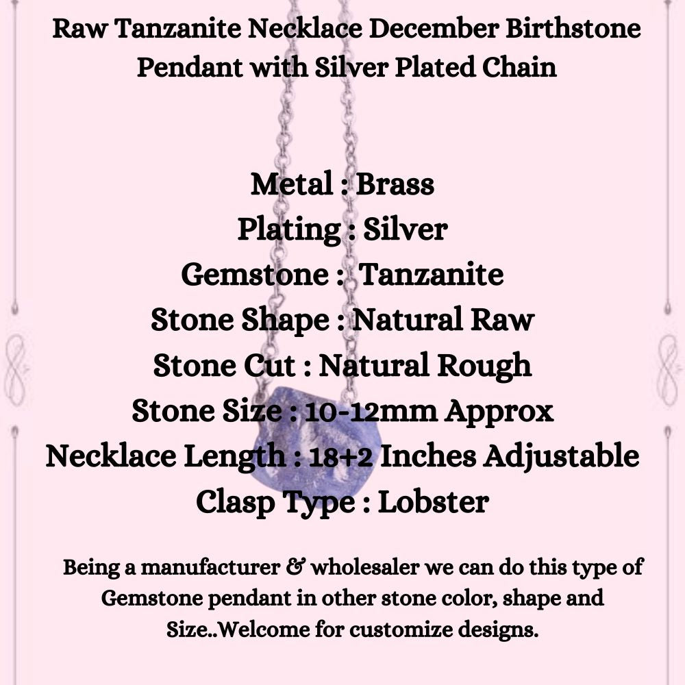 Raw Tanzanite Necklace December Birthstone Pendant with Silver Plated Chain