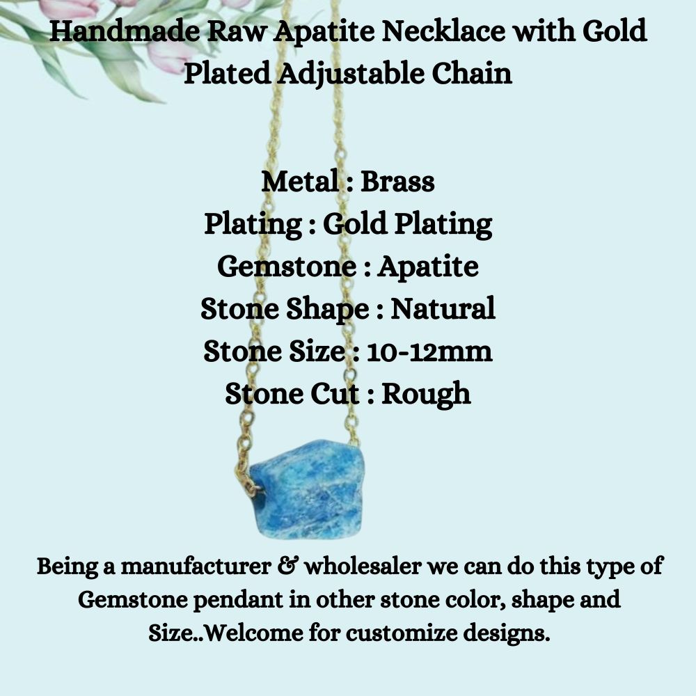Handmade Raw Apatite Necklace with Gold Plated Adjustable Chain