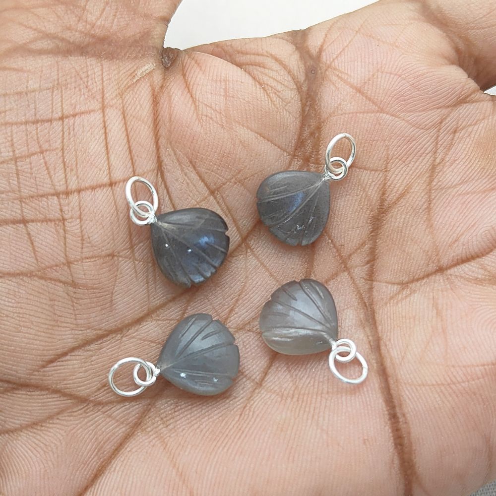 Grey Moonstone Heart Seashell Pendant Gold Plated 925 Sterling Silver Handmade Jewelry
