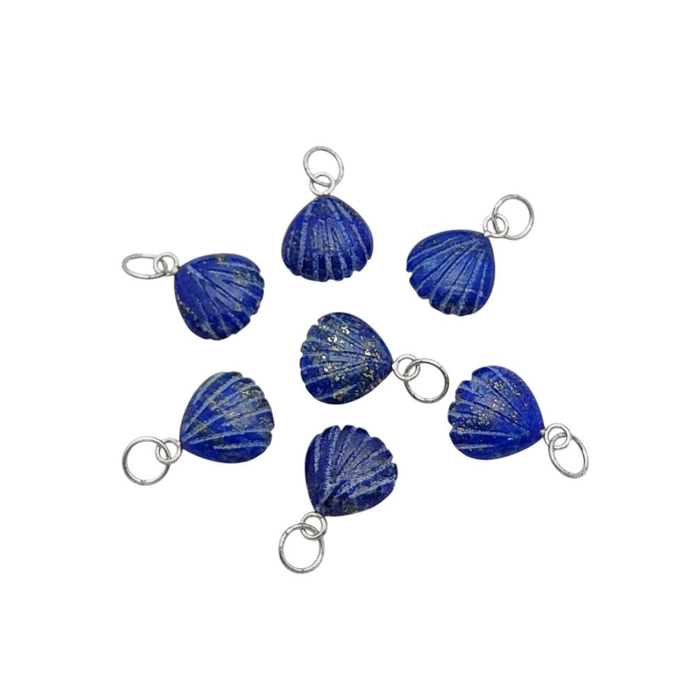 Blue Lapis Lazuli Seashell Pendant Gold Plated 925 Sterling Silver Heart Shape Gemstone Minimalist Jewelry- Selling Per Piece