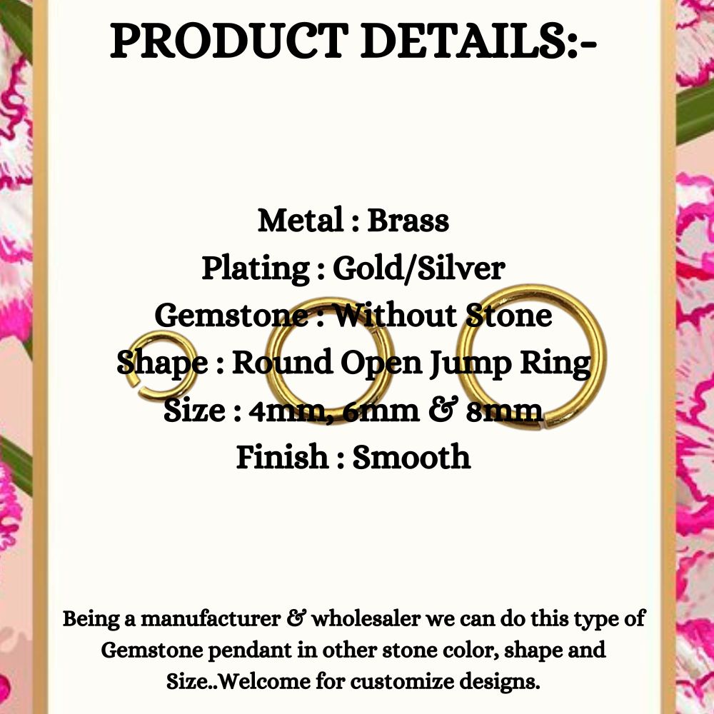 DIY Jewelry Findings Gold Plated Anti Tarnish Open Jump Rings, O Shape Connectors in 4mm, 6mm, 8mm for Handmade Jewelry Making- Selling By 50 Pcs Set