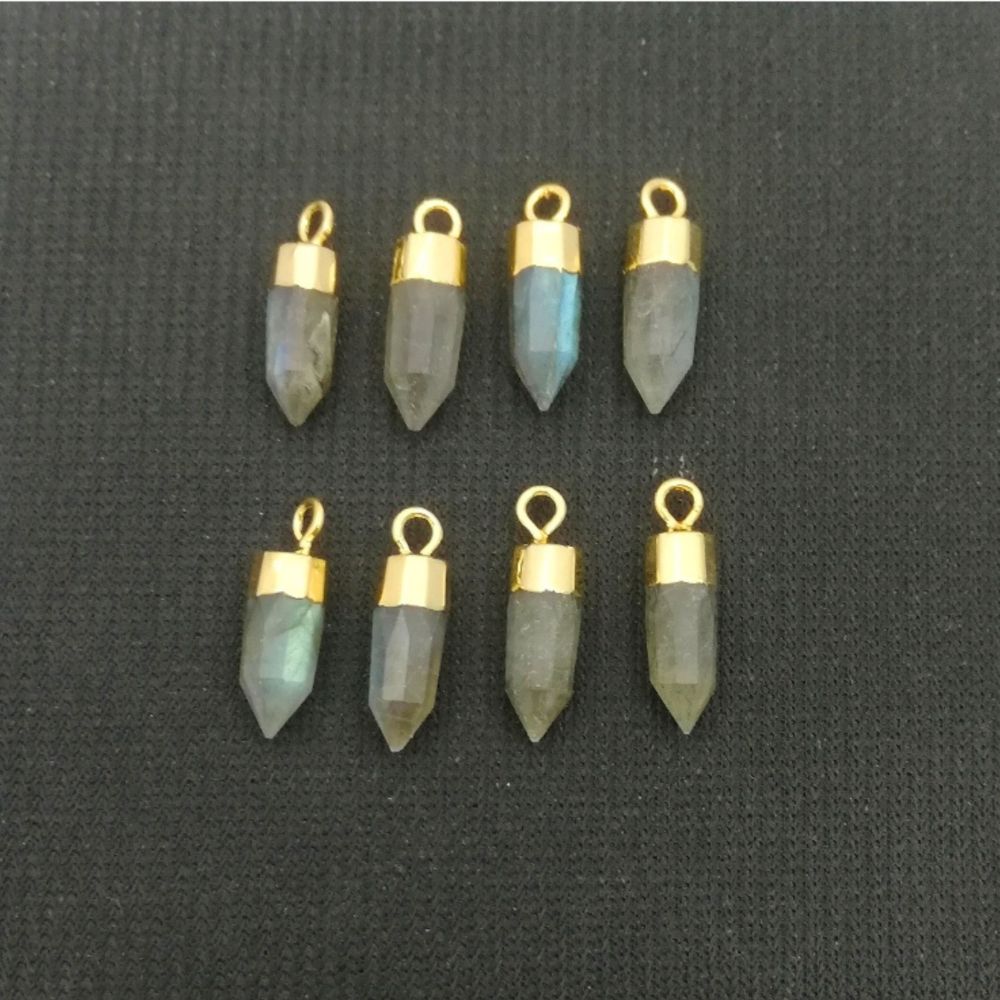 Natural Multi-Gemstone Point Pendant with Gold-Electroplated Cap Unique Jewelry Making Charm for Necklaces, Earrings & Bracelets