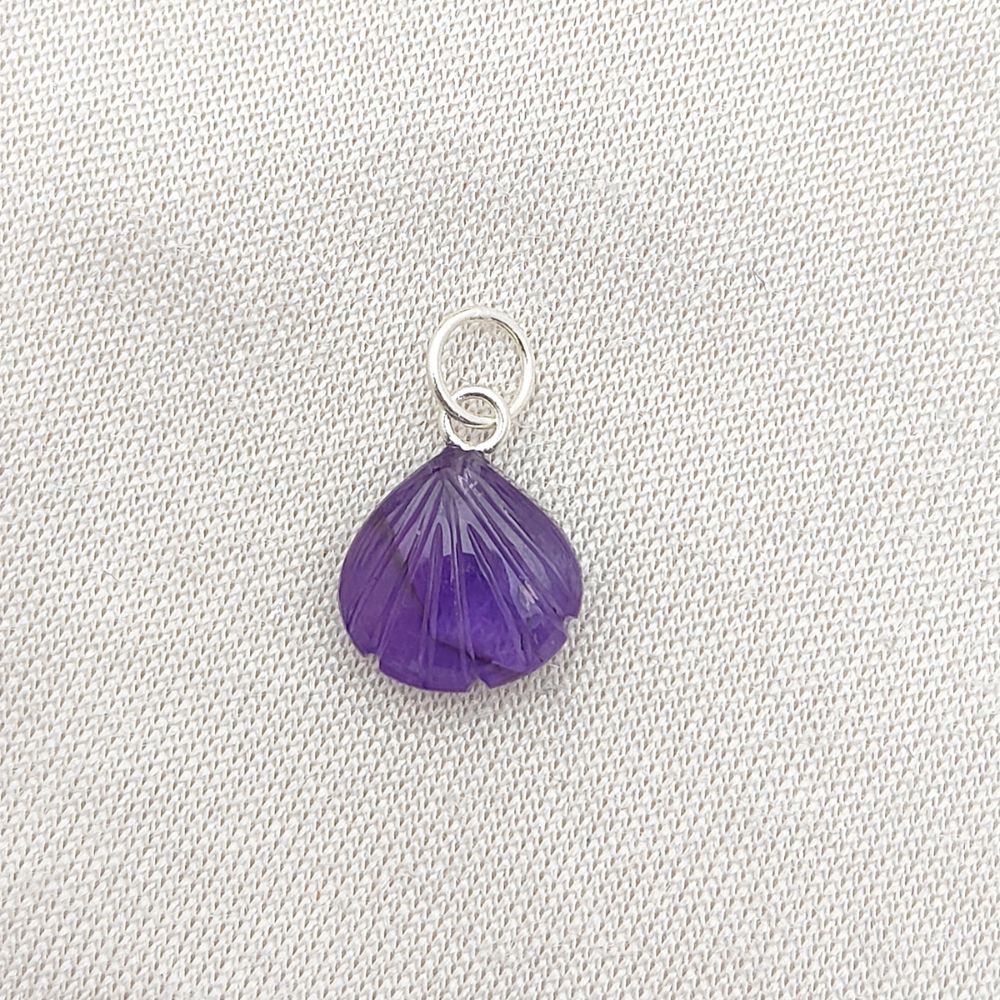 Handcrafted Amethyst Seashell Pendant February Birthstone Gold Plated Silver Jewelry