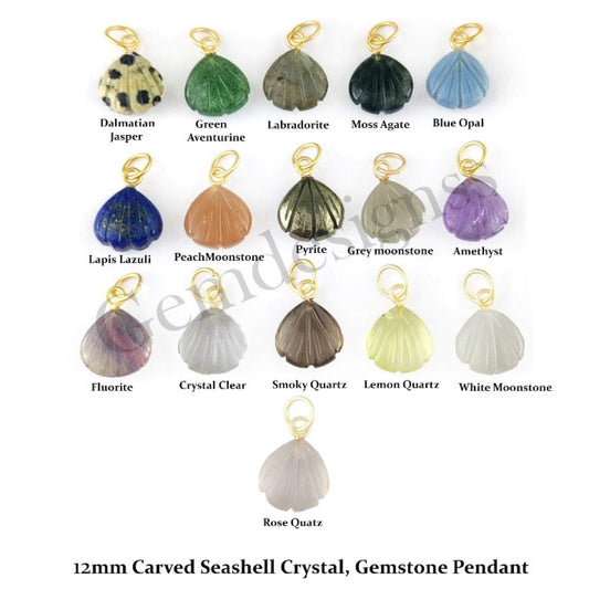 Multi Gemstone Carved Shell Pendant – Gold Plated Sterling Silver Handmade Jewelry