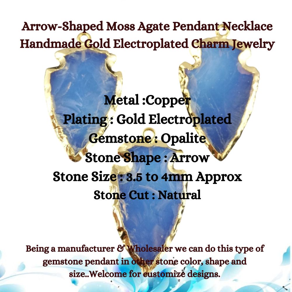 Handmade Opalite Pendant Necklace Gold Electroplated Birthstone Minimalist Arrow-Shaped Jewelry- Selling Per Piece