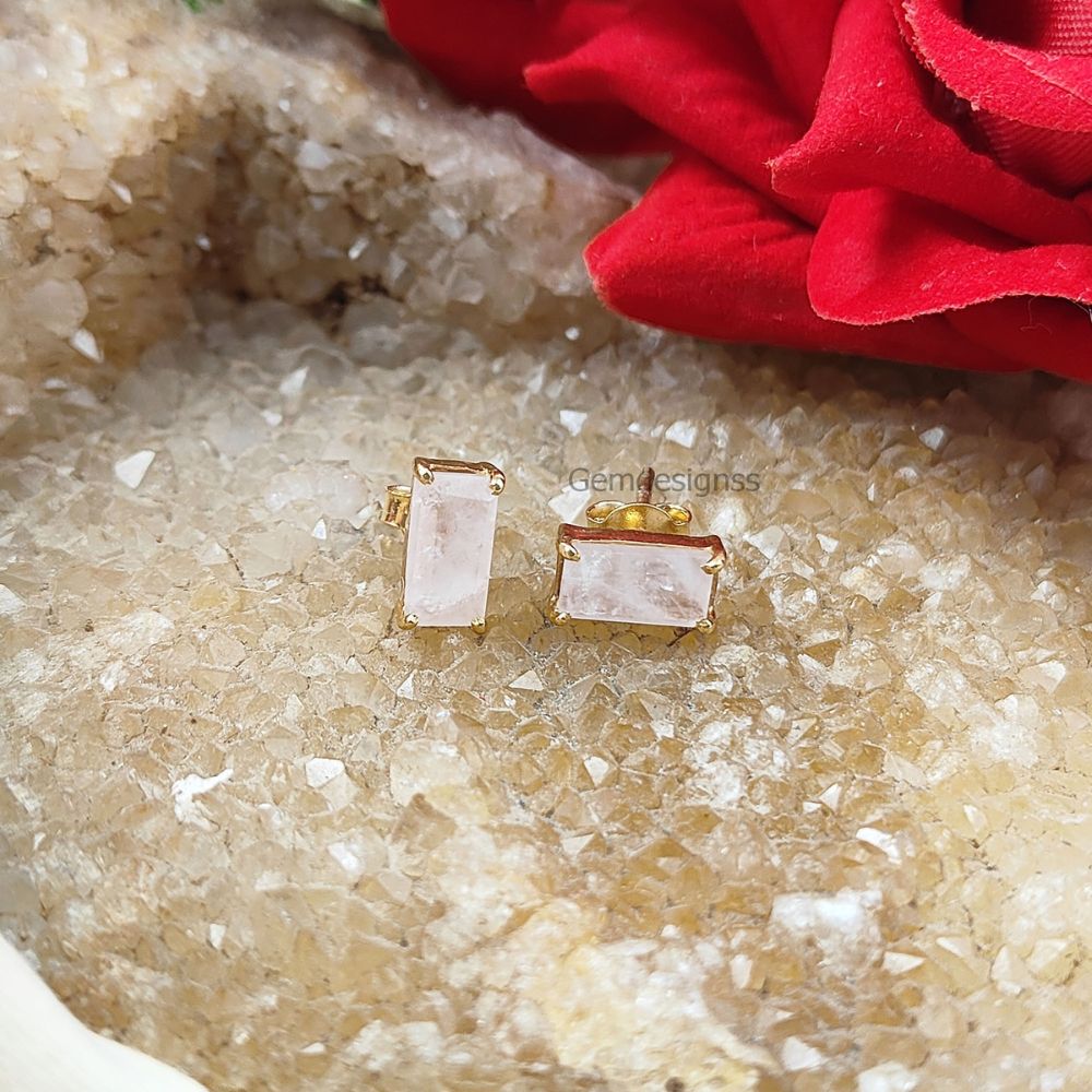 Rose Quartz Minimalist Stud Earrings Gold Plated 925 Sterling Silver Studs Handmade Jewelry Gift- Selling Per Pair