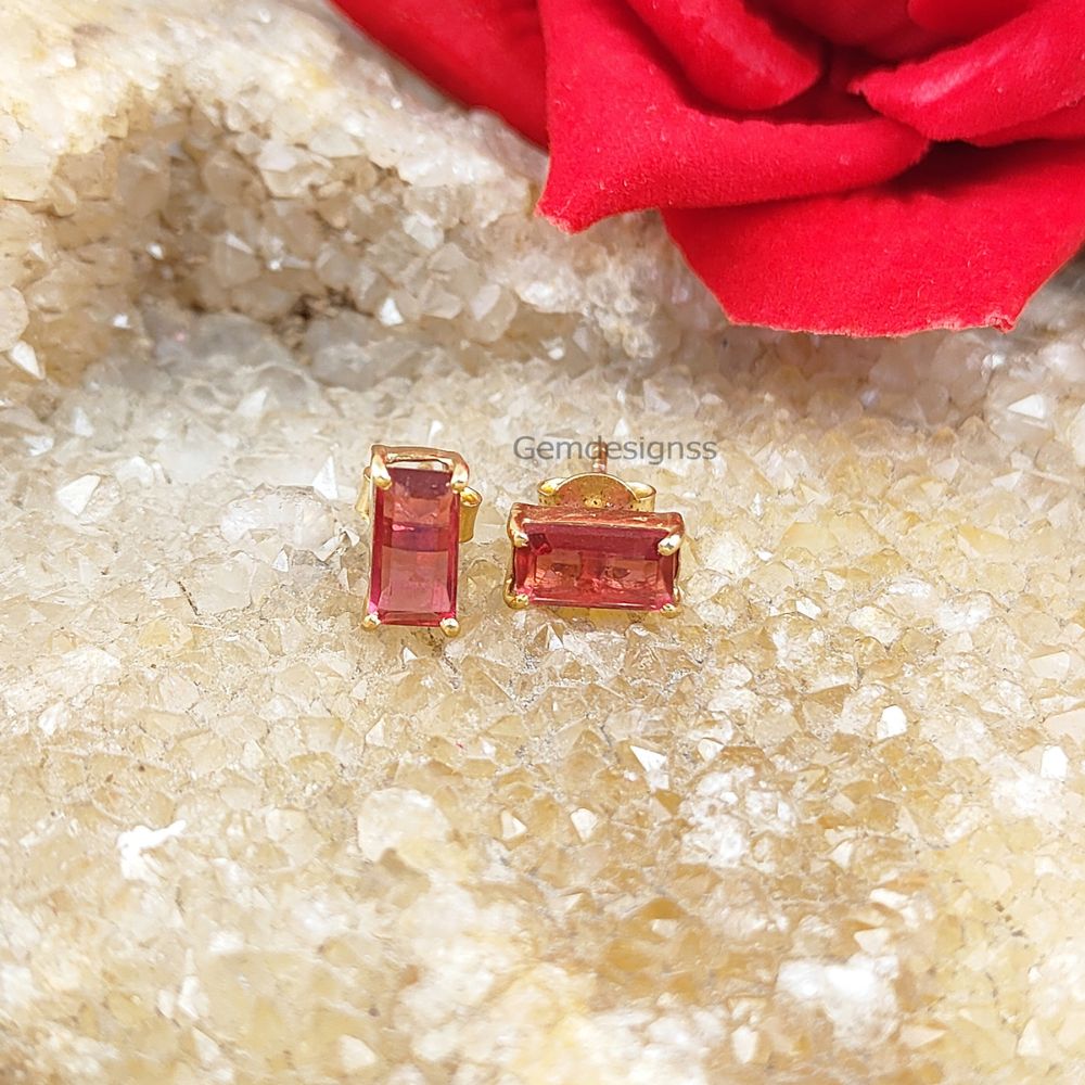 July Birthstone Ruby Earrings Gold Plated Sterling Silver Studs Prong Set Gemstone Minimalist Jewelry- Selling Per Pair