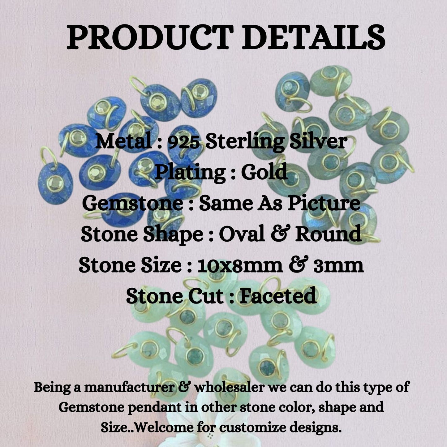 Handcrafted Double Gemstone Pendant Multi-Color Stones in Gold Plated Bezel for DIY Necklaces & Bracelets- Selling Per Piece