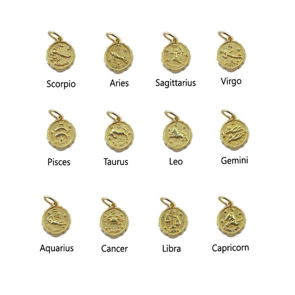 Round Zodiac Sign Charms in Silver & Gold Plated Brass Astrology Themed Constellation Pendants for DIY Jewelry Making- Selling/Piece