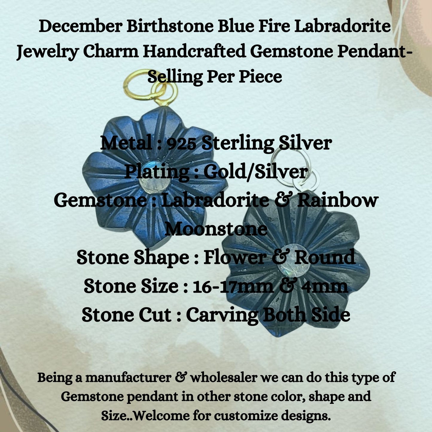 December Birthstone Blue Fire Labradorite Jewelry Charm Handcrafted Gemstone Pendant- Selling Per Piece