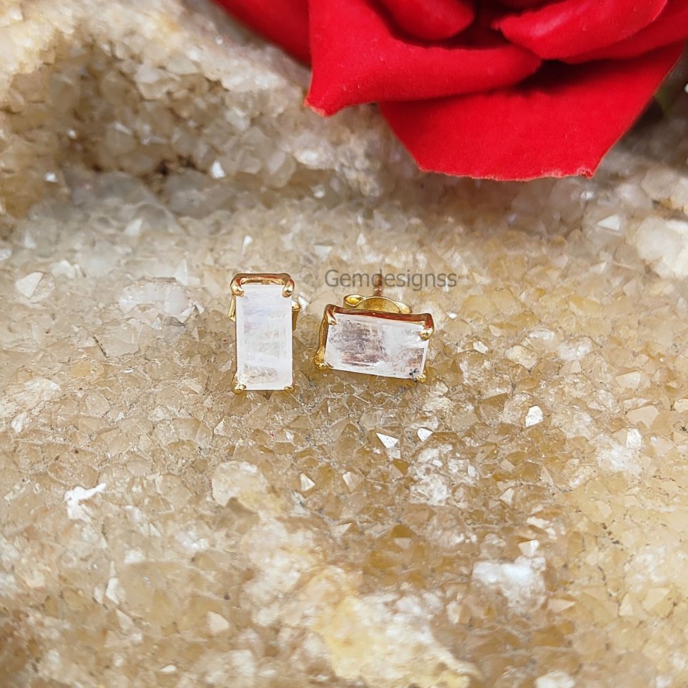 June Birthstone Rainbow Moonstone Stud Earrings