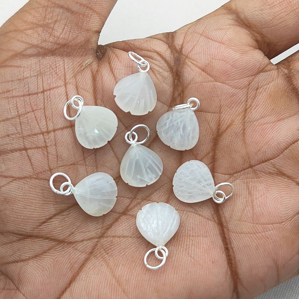 Sea Shell Carved Pendant in Gold Plated Sterling Silver White Moonstone Gemstone Heart Shape Handmade Jewelry- Selling Per Piece