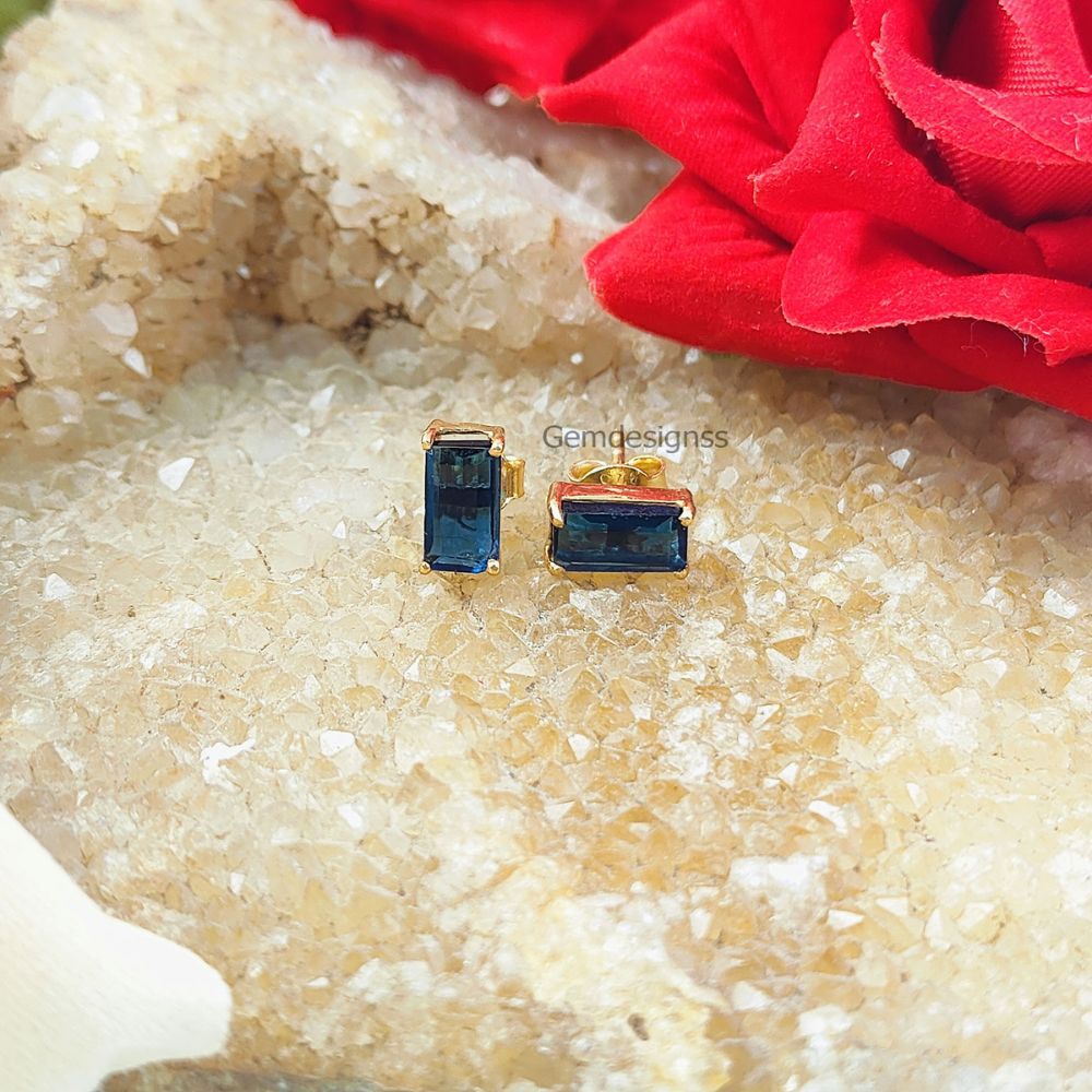 Prong Set Sapphire Gemstone Studs September Birthstone Gold Plated Sterling Silver Stud Earrings- Selling Per Pair