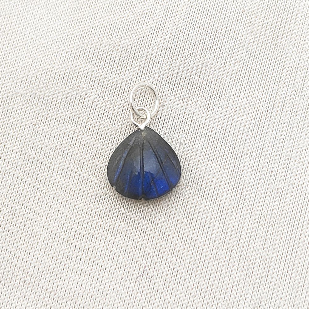 Heart Shape Blue Fire Labradorite Gemstone Seashell Pendant 18k Gold Plated Sterling Silver Handmade Jewelry- Selling Per Piece