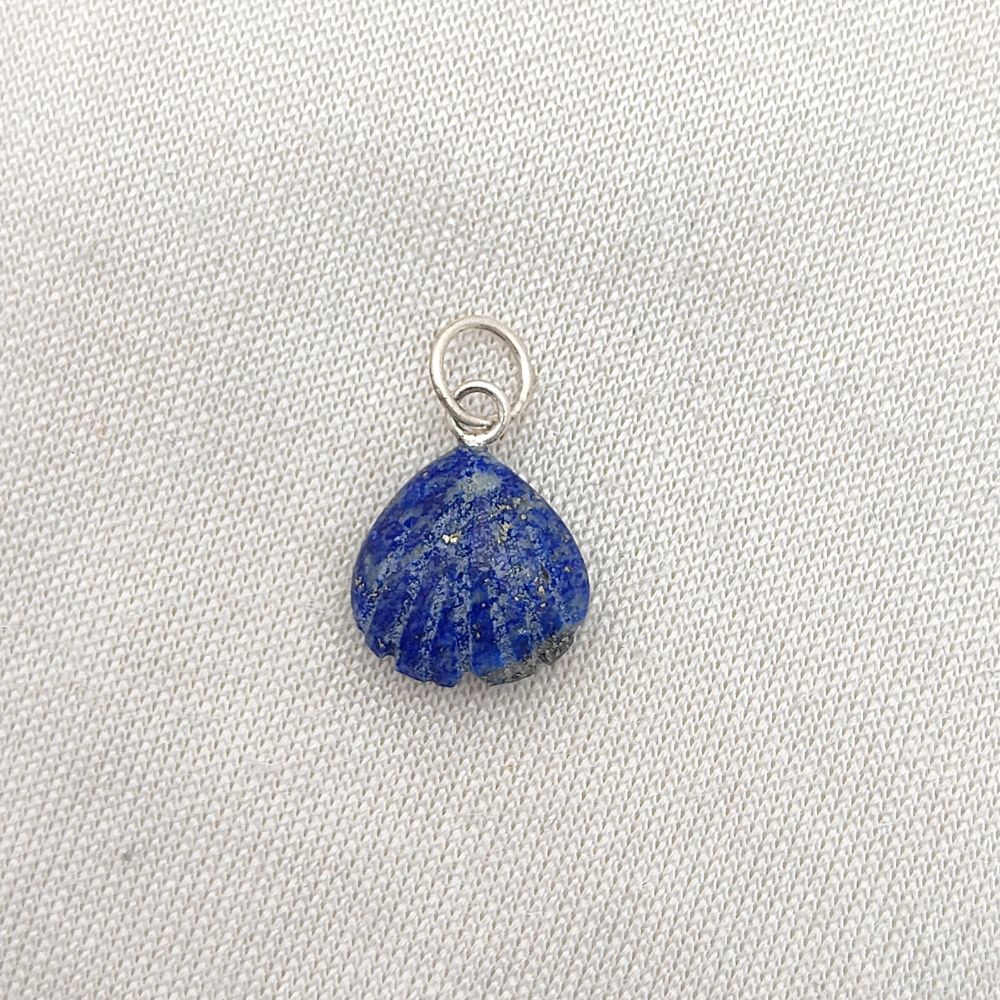 Blue Lapis Lazuli Seashell Pendant Gold Plated 925 Sterling Silver Heart Shape Gemstone Minimalist Jewelry- Selling Per Piece