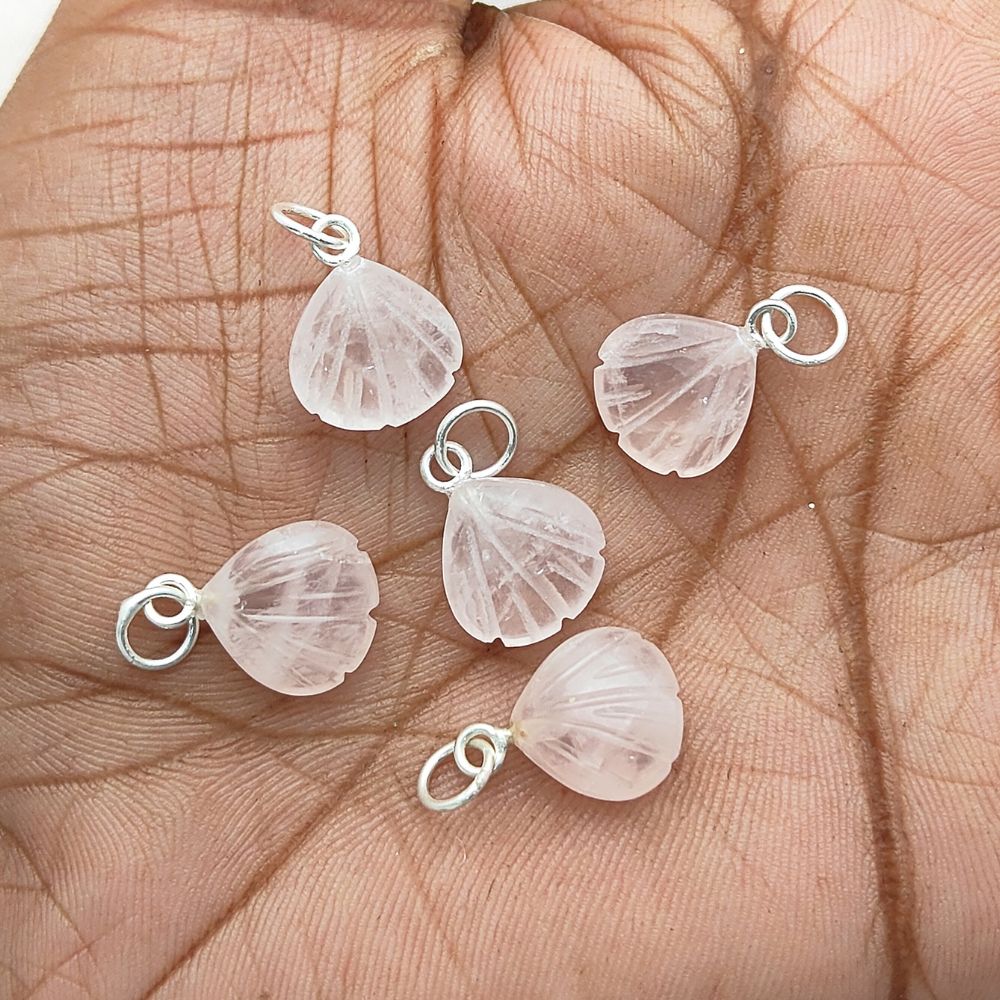 Delicate Rose Quartz Seashell Pendant Handmade 925 Sterling Silver Jewelry
