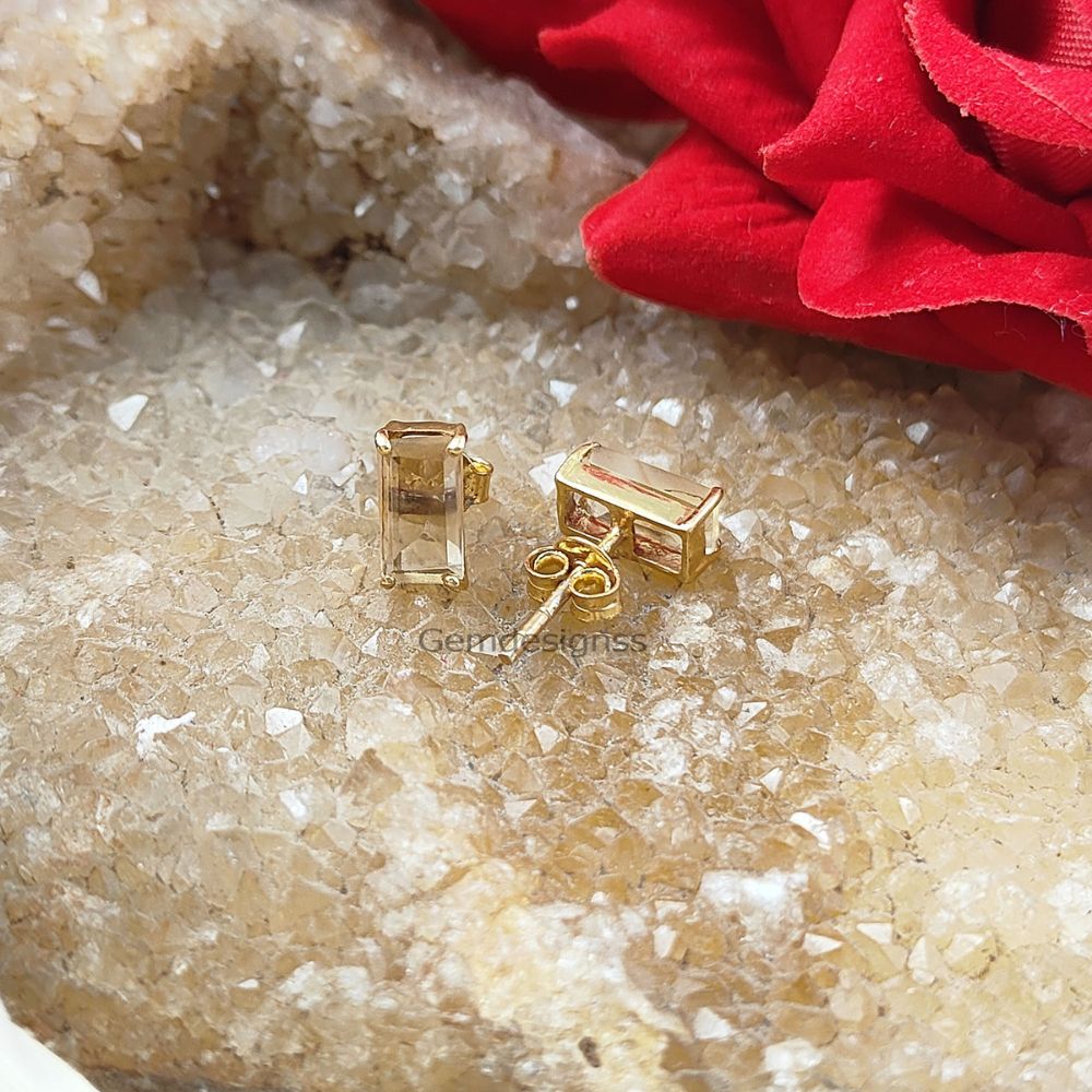 Yellow Citrine Stud Earrings Gold Plated Sterling Silver Dainty Gemstone Handmade Studs Jewelry – Selling Per Pair